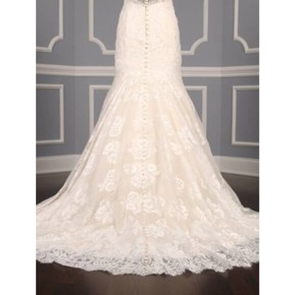 ALLURE BRIDALS C341 Ivory Silver Beading Lace Trumpet Short Sleeve Wedding Dress - Picture 9 of 12